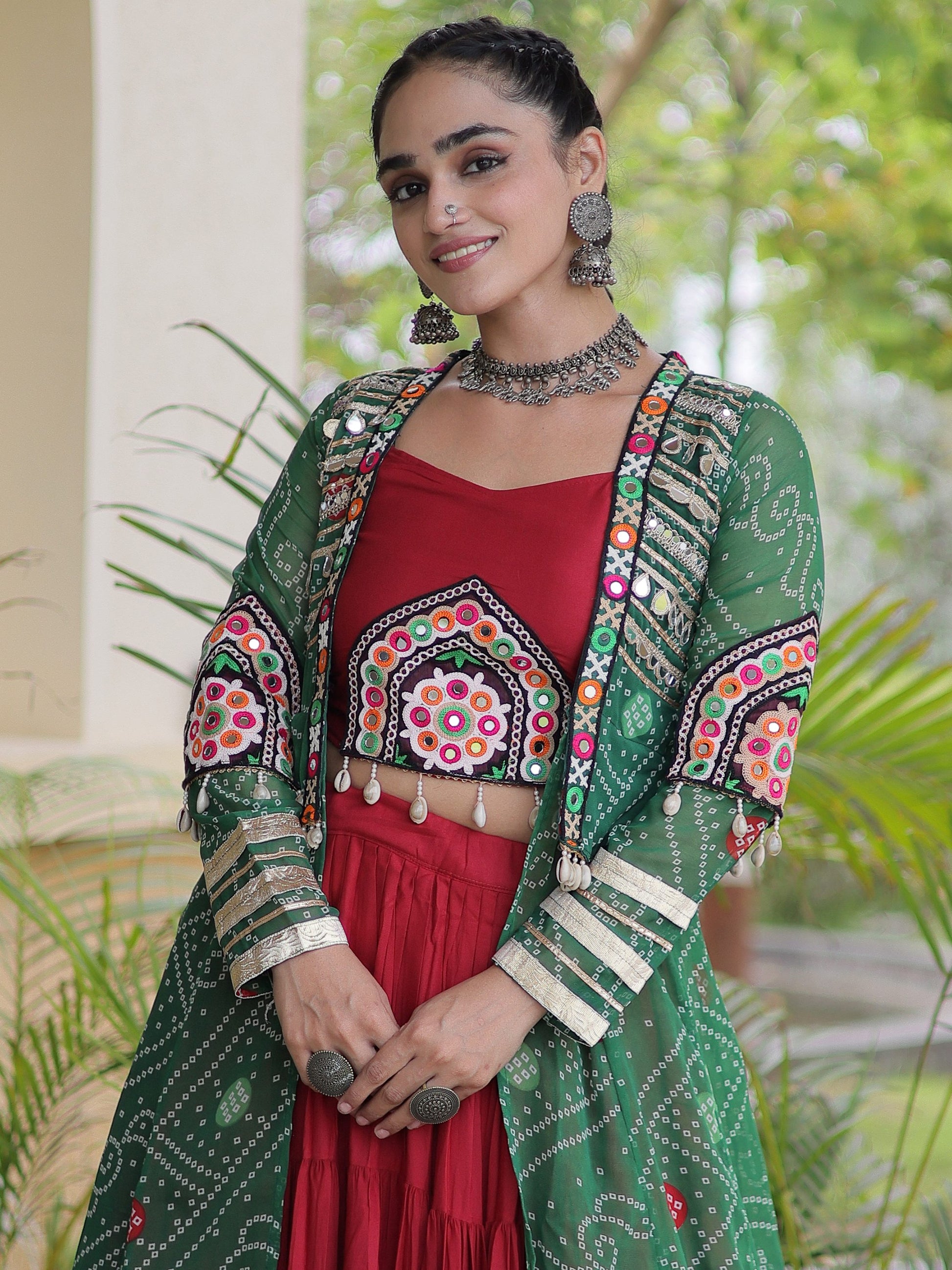 Festive Green Kutchi Work Rayon Navratri Wear Lehenga Choli