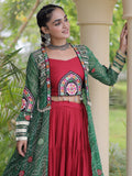 Festive Green Kutchi Work Rayon Navratri Wear Lehenga Choli