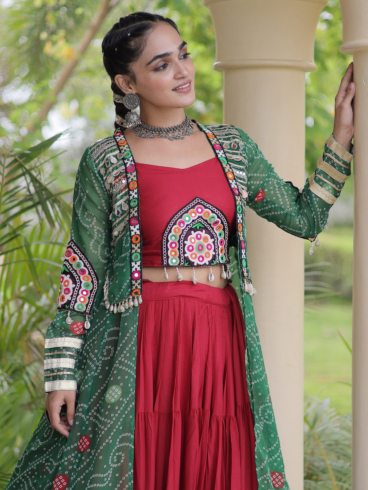 Festive Green Kutchi Work Rayon Navratri Wear Lehenga Choli