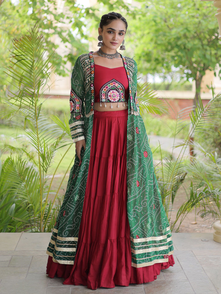 Festive Green Kutchi Work Rayon Navratri Wear Lehenga Choli