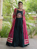 Awesome Pink Patchwork Rayon Navratri Wear Lehenga Choli With Shrug