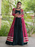 Awesome Pink Patchwork Rayon Navratri Wear Lehenga Choli With Shrug