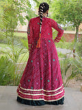 Awesome Pink Patchwork Rayon Navratri Wear Lehenga Choli With Shrug