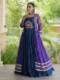 Precious Purple Patchwork Rayon Navratri Wear Lehenga Choli And Shrug