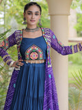 Precious Purple Patchwork Rayon Navratri Wear Lehenga Choli And Shrug