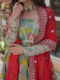 Attractive Sky-Blue Floral Printed Silk Party Wear Gown With Dupatta