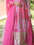 Fascinating Pink Digital Printed Silk Traditional Gown With Dupatta