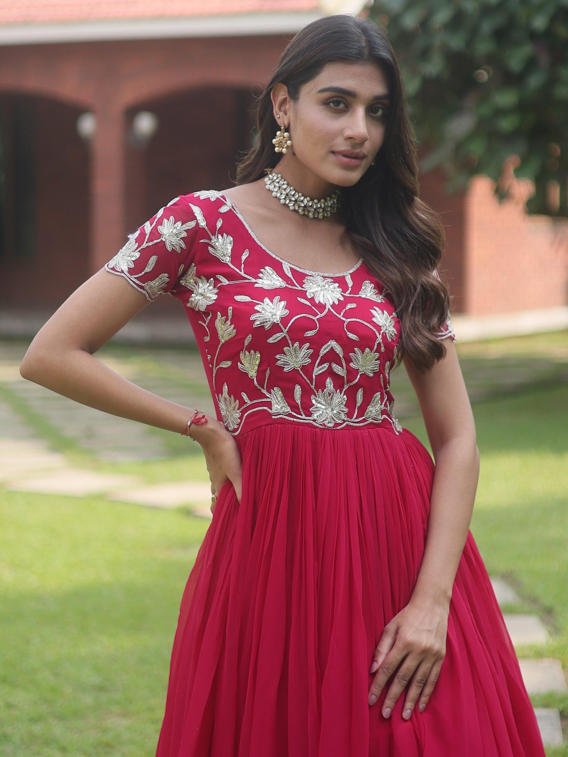 Bewitching Pink Embroidered Georgette Festival Wear Gown