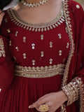 Gorgeous Maroon Zari Embroidered Georgette Wedding Wear Gown