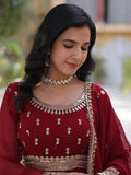 Gorgeous Maroon Zari Embroidered Georgette Wedding Wear Gown