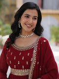 Gorgeous Maroon Zari Embroidered Georgette Wedding Wear Gown