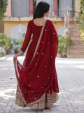Gorgeous Maroon Zari Embroidered Georgette Wedding Wear Gown