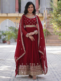 Gorgeous Maroon Zari Embroidered Georgette Wedding Wear Gown