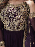 Glamorous Wine Zari Embroidered Georgette Reception Wear Gown