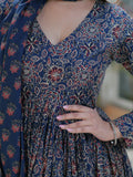 Gorgeous Navy Blue Digital Printed Cotton Traditional Anarkali Suit