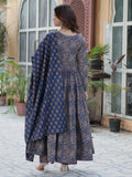 Gorgeous Navy Blue Digital Printed Cotton Traditional Anarkali Suit