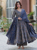 Gorgeous Navy Blue Digital Printed Cotton Traditional Anarkali Suit