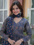 Gorgeous Navy Blue Digital Printed Cotton Traditional Anarkali Suit