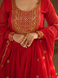 Beautiful Red Zari Embroidered Georgette Wedding Gown With Dupatta