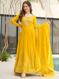 Marvelous Yellow Sequins Georgette Festival Wear Gown With Dupatta