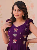 Attractive Purple Beads Work Organza Party Wear Gown