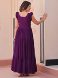 Attractive Purple Beads Work Organza Party Wear Gown