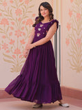 Attractive Purple Beads Work Organza Party Wear Gown