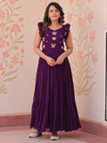 Attractive Purple Beads Work Organza Party Wear Gown