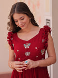 Tantalizing Red Beads Work Organza Event Wear Gown