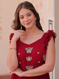 Tantalizing Red Beads Work Organza Event Wear Gown