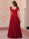 Tantalizing Red Beads Work Organza Event Wear Gown