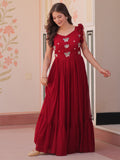 Tantalizing Red Beads Work Organza Event Wear Gown