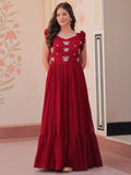 Tantalizing Red Beads Work Organza Event Wear Gown