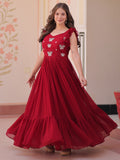 Tantalizing Red Beads Work Organza Event Wear Gown