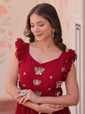 Tantalizing Red Beads Work Organza Event Wear Gown