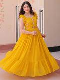 Captivating Yellow Beads Work Organza Festival Wear Gown