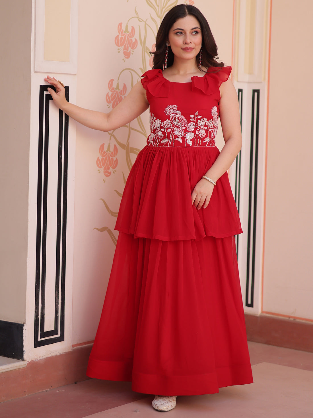 Marvelous Teal Blue Sequins Organza Party Wear Gown
