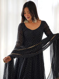 Attractive Black Laheriya Printed Georgette Festival Wear Anarkali Suit
