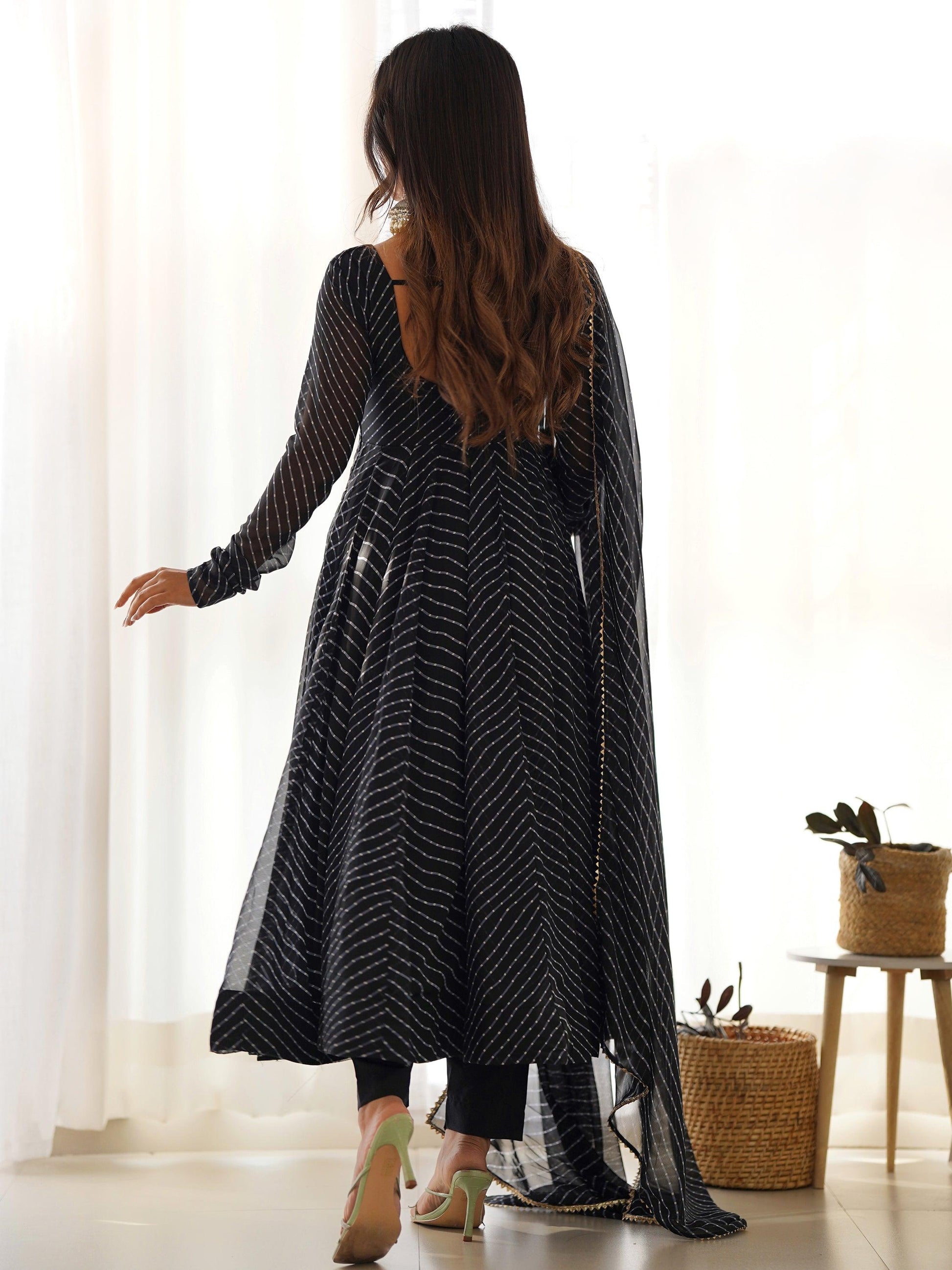 Attractive Black Laheriya Printed Georgette Festival Wear Anarkali Suit