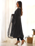 Attractive Black Laheriya Printed Georgette Festival Wear Anarkali Suit
