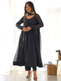 Attractive Black Laheriya Printed Georgette Festival Wear Anarkali Suit