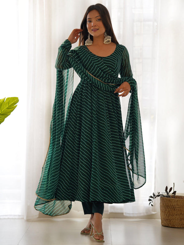 Glamorous Green Laheriya Printed Georgette Traditional Anarkali Suit