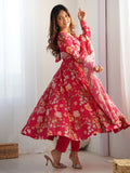 Incredible Pink Floral Printed Organza Event Wear Anarkali Suit