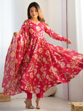 Incredible Pink Floral Printed Organza Event Wear Anarkali Suit