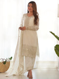 Adorable White Sequins Chinon Silk Eid Special Pant Suit