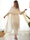 Adorable White Sequins Chinon Silk Eid Special Pant Suit
