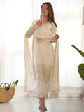 Adorable White Sequins Chinon Silk Eid Special Pant Suit