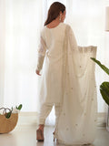 Adorable White Sequins Chinon Silk Eid Special Pant Suit