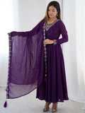 Pretty Purple Zari Work Georgette Event Wear Pant Suit With Dupatta