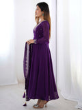 Pretty Purple Zari Work Georgette Event Wear Pant Suit With Dupatta